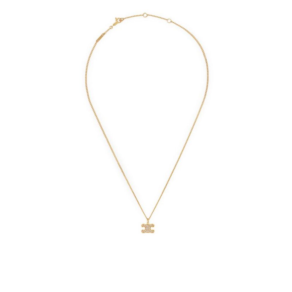 Celine Women Triomphe Necklace With Gold Finish Brass Rhinestone And Crystals